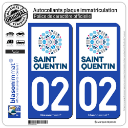 2 Autocollants plaque immatriculation Auto 02 Saint-Quentin - Ville