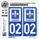 2 Autocollants plaque immatriculation Auto 02 Soissons - Ville