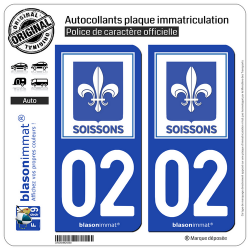 2 Autocollants plaque immatriculation Auto 02 Soissons - Ville