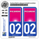 2 Autocollants plaque immatriculation Auto 02 Picardie - Tourisme
