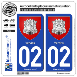 2 Autocollants plaque immatriculation Auto 02 Vervins - Armoiries