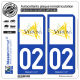 2 Autocollants plaque immatriculation Auto 02 Vervins - Ville