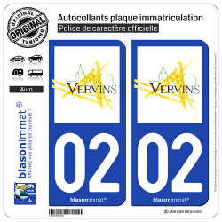 2 Autocollants plaque immatriculation Auto 02 Vervins - Ville