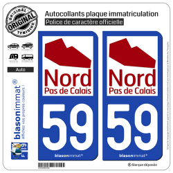 2 Autocollants plaque immatriculation Auto 59 Nord-Pas de Calais - Tourisme