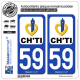 2 Autocollants plaque immatriculation Auto 59 Nord-Pas de Calais - Ch'Ti