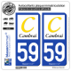 2 Autocollants plaque immatriculation Auto 59 Cambrai - Agglo