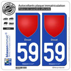 2 Autocollants plaque immatriculation Auto 59 Douai - Armoiries