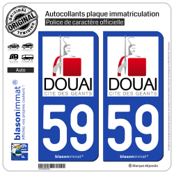 2 Autocollants plaque immatriculation Auto 59 Douai - Ville