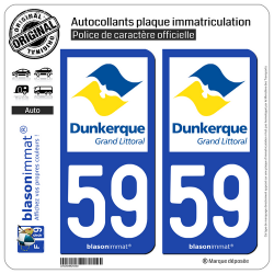 2 Autocollants plaque immatriculation Auto 59 Dunkerque - Agglo