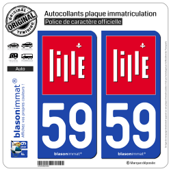 2 Autocollants plaque immatriculation Auto 59 Lille - Ville II