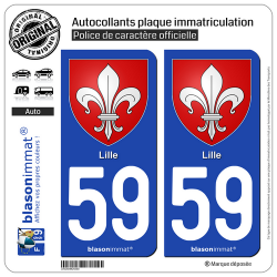 2 Autocollants plaque immatriculation Auto 59 Lille - Armoiries