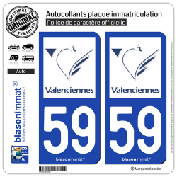 2 Autocollants plaque immatriculation Auto 59 Valenciennes - Ville