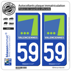 2 Autocollants plaque immatriculation Auto 59 Valenciennes - Métropole