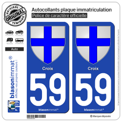 2 Autocollants plaque immatriculation Auto 59 Croix - Armoiries