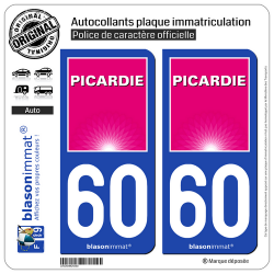 2 Autocollants plaque immatriculation Auto 60 Picardie - Tourisme