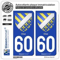 2 Autocollants plaque immatriculation Auto 60 Oise - Armoiries