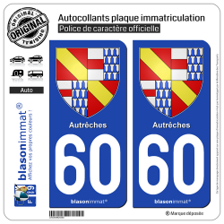 2 Autocollants plaque immatriculation Auto 60 Autrêches - Armoiries