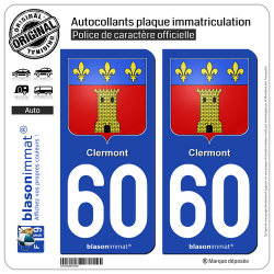 2 Autocollants plaque immatriculation Auto 60 Clermont - Armoiries