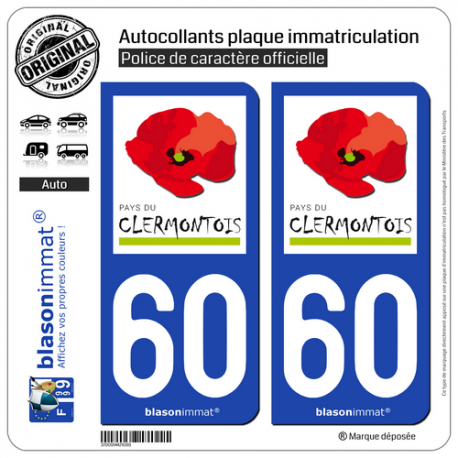 2 Autocollants plaque immatriculation Auto 60 Clermont - Agglo