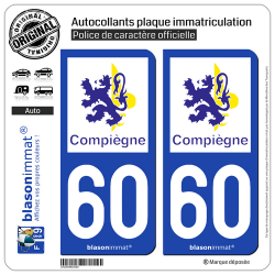 2 Autocollants plaque immatriculation Auto 60 Compiègne - Ville