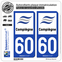2 Autocollants plaque immatriculation Auto 60 Compiègne - Tourisme