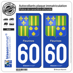 2 Autocollants plaque immatriculation Auto 60 Fleurines - Armoiries