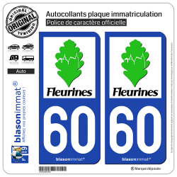 2 Autocollants plaque immatriculation Auto 60 Fleurines - Commune