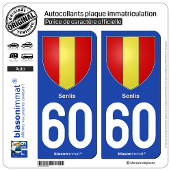 2 Autocollants plaque immatriculation Auto 60 Senlis - Armoiries