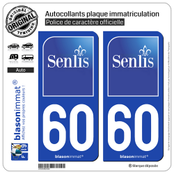 2 Autocollants plaque immatriculation Auto 60 Senlis - Ville