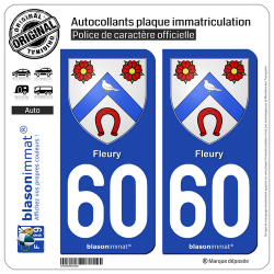 2 Autocollants plaque immatriculation Auto 60 Fleury - Armoiries