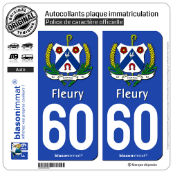 2 Autocollants plaque immatriculation Auto 60 Fleury - Commune