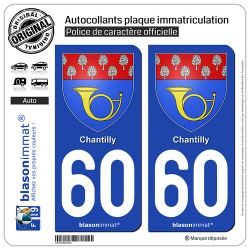 2 Autocollants plaque immatriculation Auto 60 Chantilly - Armoiries