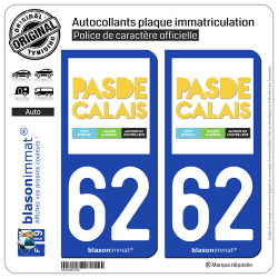 2 Autocollants plaque immatriculation Auto 62 Pas-de-Calais - Tourisme