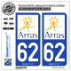 2 Autocollants plaque immatriculation Auto 62 Arras - Agglo