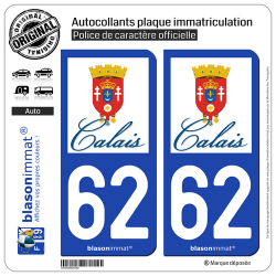 2 Autocollants plaque immatriculation Auto 62 Calais - Ville