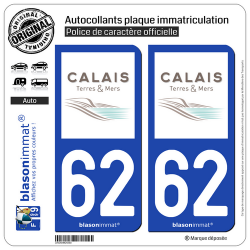 2 Autocollants plaque immatriculation Auto 62 Calais - Agglo