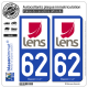2 Autocollants plaque immatriculation Auto 62 Lens - Ville