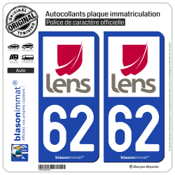 2 Autocollants plaque immatriculation Auto 62 Lens - Ville
