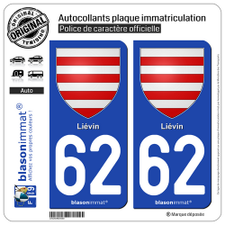 2 Autocollants plaque immatriculation Auto 62 Liévin - Armoiries