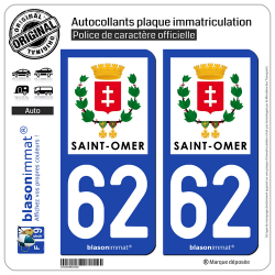 2 Autocollants plaque immatriculation Auto 62 Saint-Omer - Ville