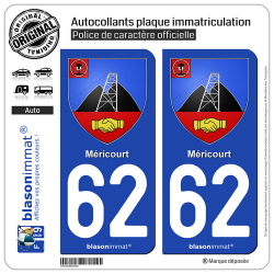 2 Autocollants plaque immatriculation Auto 62 Méricourt - Armoiries