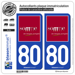 2 Autocollants plaque immatriculation Auto 80 Somme - Département