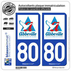 2 Autocollants plaque immatriculation Auto 80 Abbeville - Ville