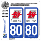 2 Autocollants plaque immatriculation Auto 80 Amiens - Ville