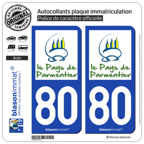 2 Autocollants plaque immatriculation Auto 80 Montdidier - Pays