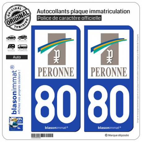 2 Autocollants plaque immatriculation Auto 80 Péronne - Ville