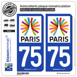 2 Autocollants plaque immatriculation Auto 75 Île-de-France - Paris Région