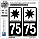 2 Autocollants plaque immatriculation Auto 75 Ile de France - LogoType N&B