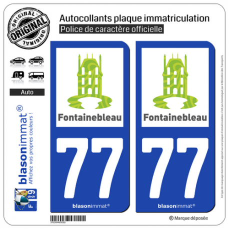 2 Autocollants plaque immatriculation Auto 77 Fontainebleau - Tourisme