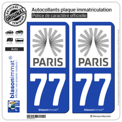 2 Autocollants plaque immatriculation Auto 77 Île-de-France - Tourisme